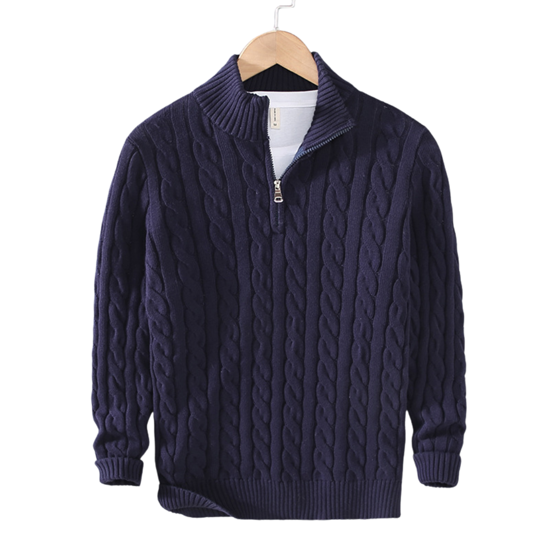 Herren-Strickpullover mit Zopfmuster und Quarter-Zip
