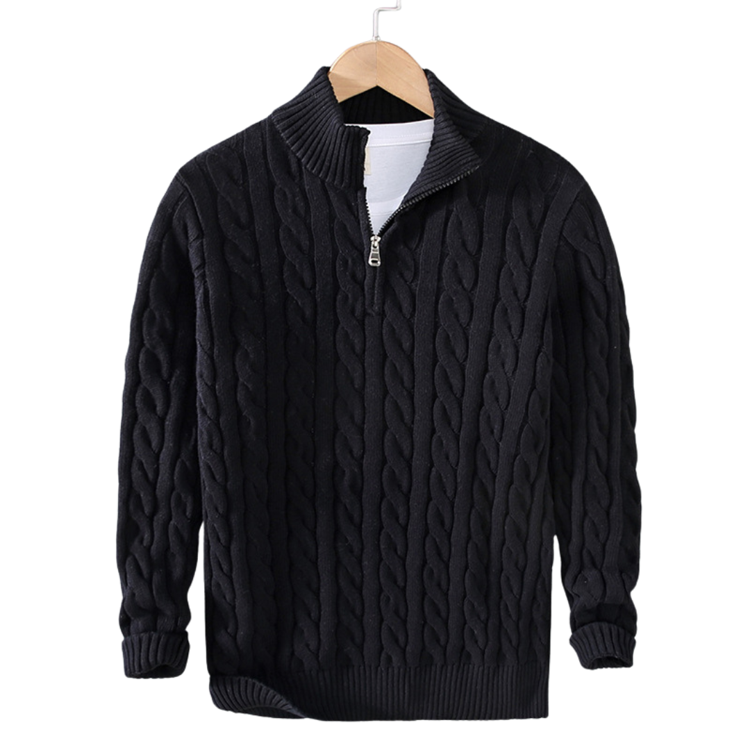 Herren-Strickpullover mit Zopfmuster und Quarter-Zip