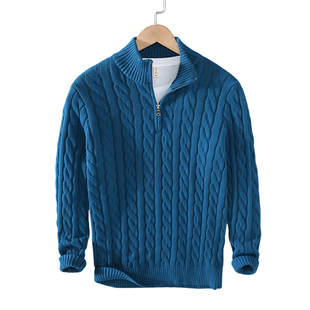 Herren-Strickpullover mit Zopfmuster und Quarter-Zip