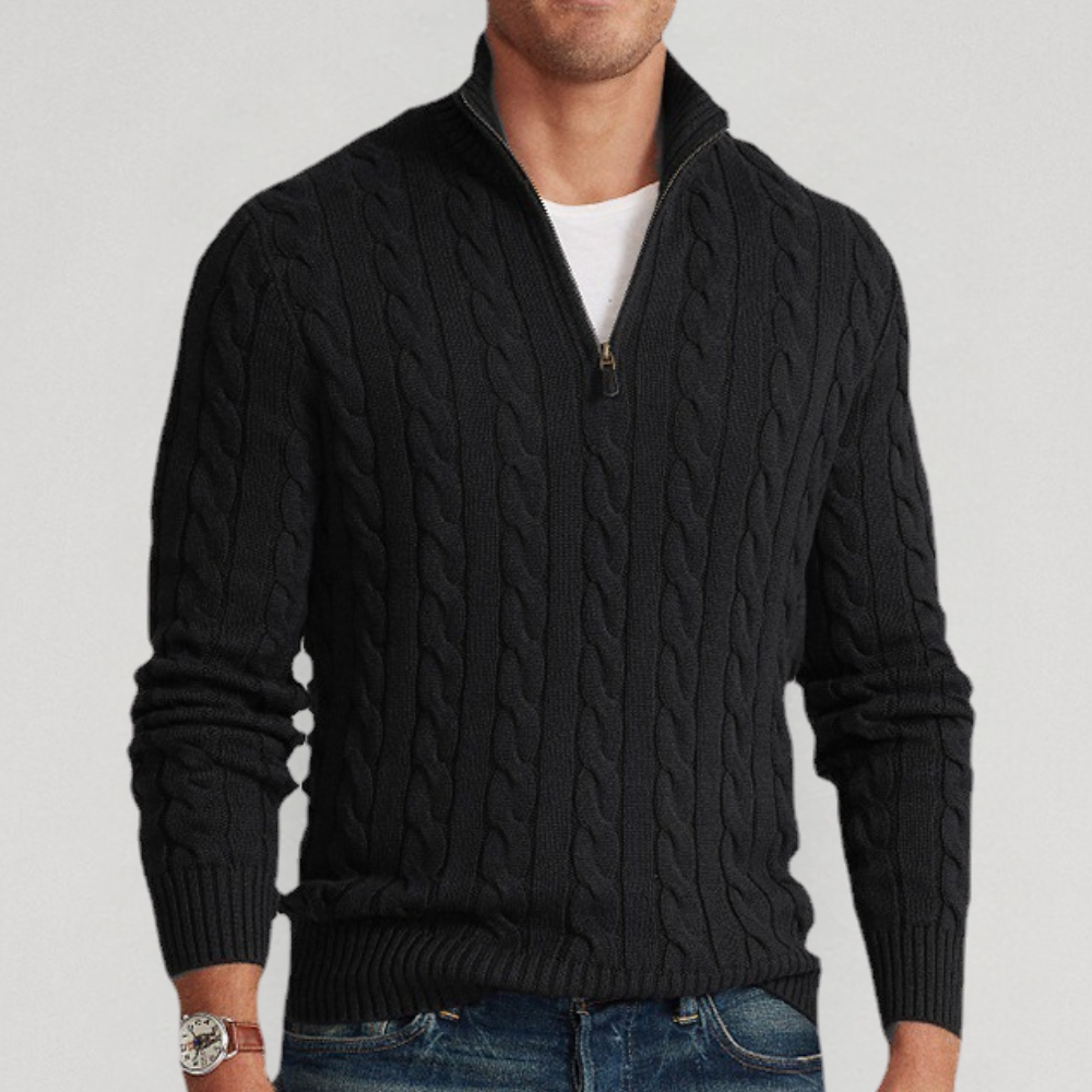 Herren-Strickpullover mit Zopfmuster und Reißverschluss