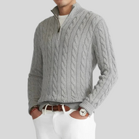 Herren-Strickpullover mit Zopfmuster und Reißverschluss