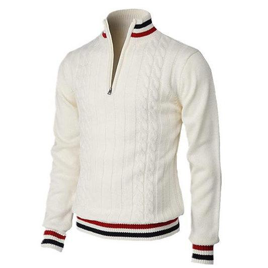 Herren-Strickpullover mit Zopfmuster und Reißverschluss