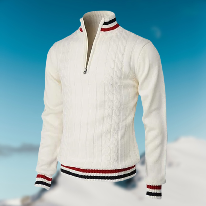 Herren-Strickpullover mit Zopfmuster und Reißverschluss