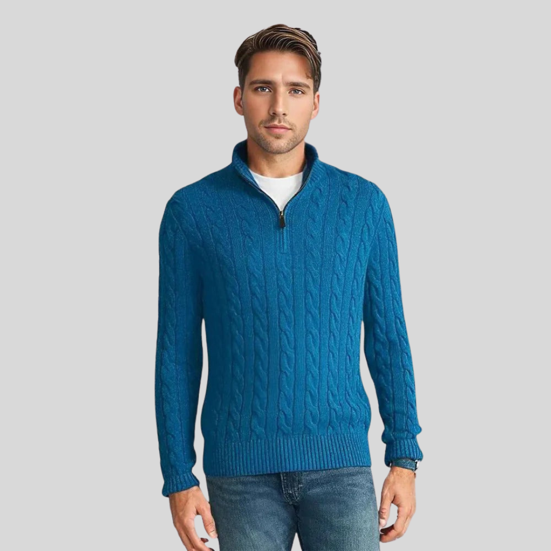 Herren-Strickpullover mit Zopfmuster und Reißverschluss