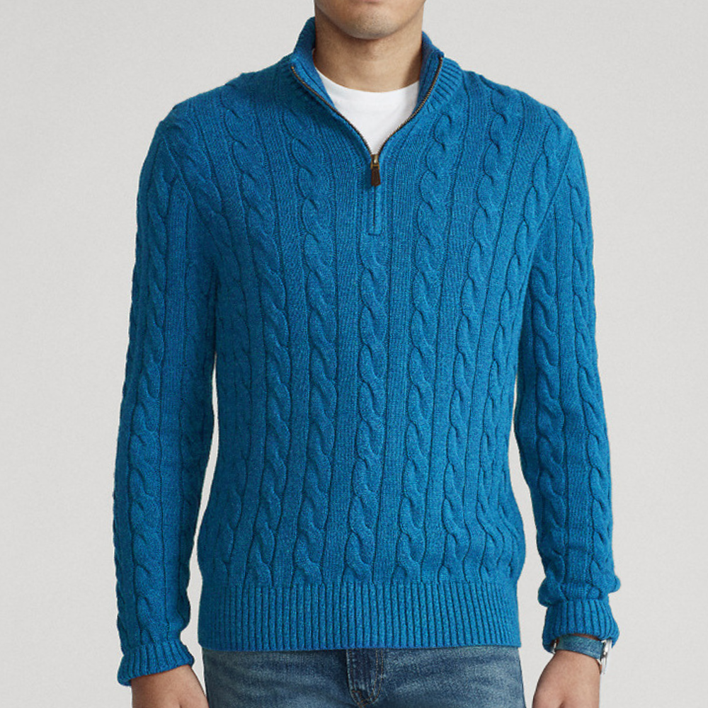 Herren-Strickpullover mit Zopfmuster und Reißverschluss