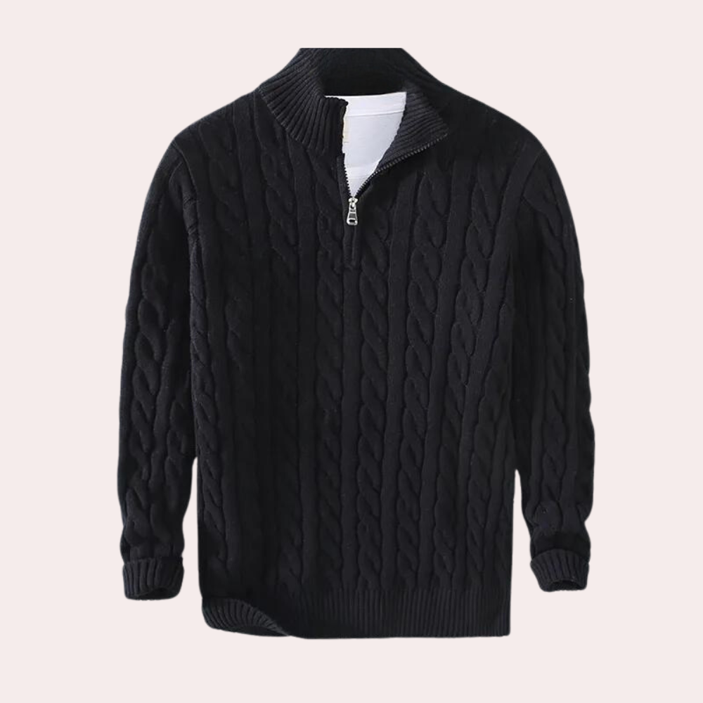 Herren-Strickpullover mit Zopfmuster und Reißverschluss