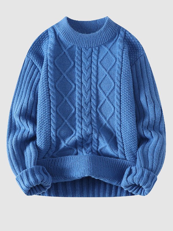 Herren-Strickpullover mit Zopfmuster und Rundhalsausschnitt