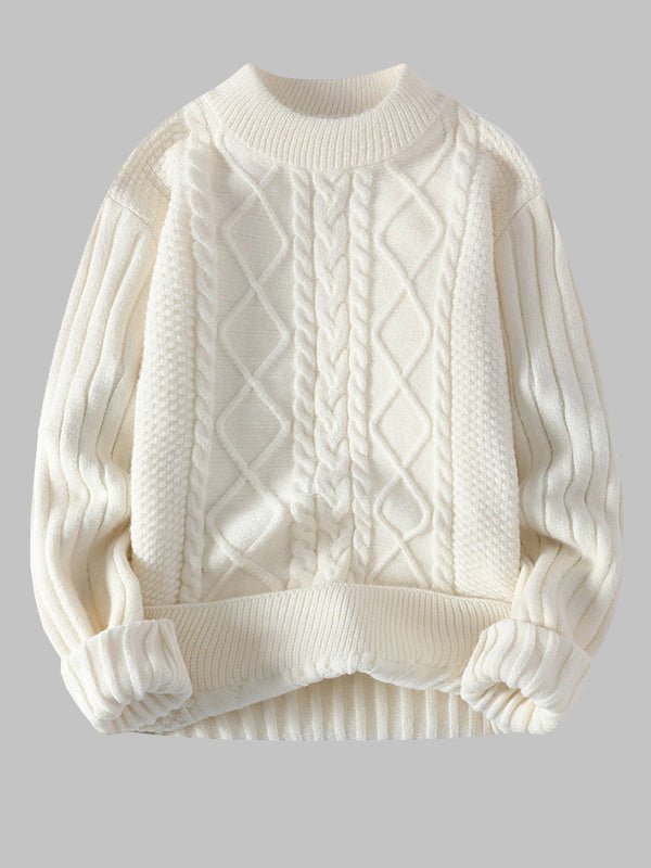 Herren-Strickpullover mit Zopfmuster und Rundhalsausschnitt