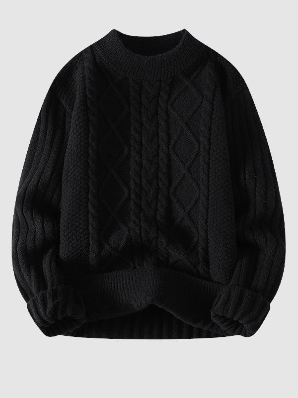 Herren-Strickpullover mit Zopfmuster und Rundhalsausschnitt