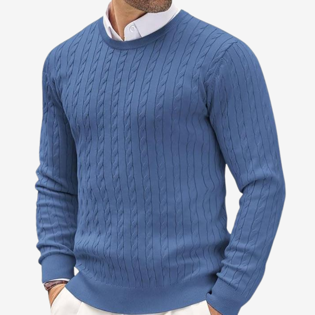 Herren-Strickpullover mit Zopfmuster und Rundhalsausschnitt