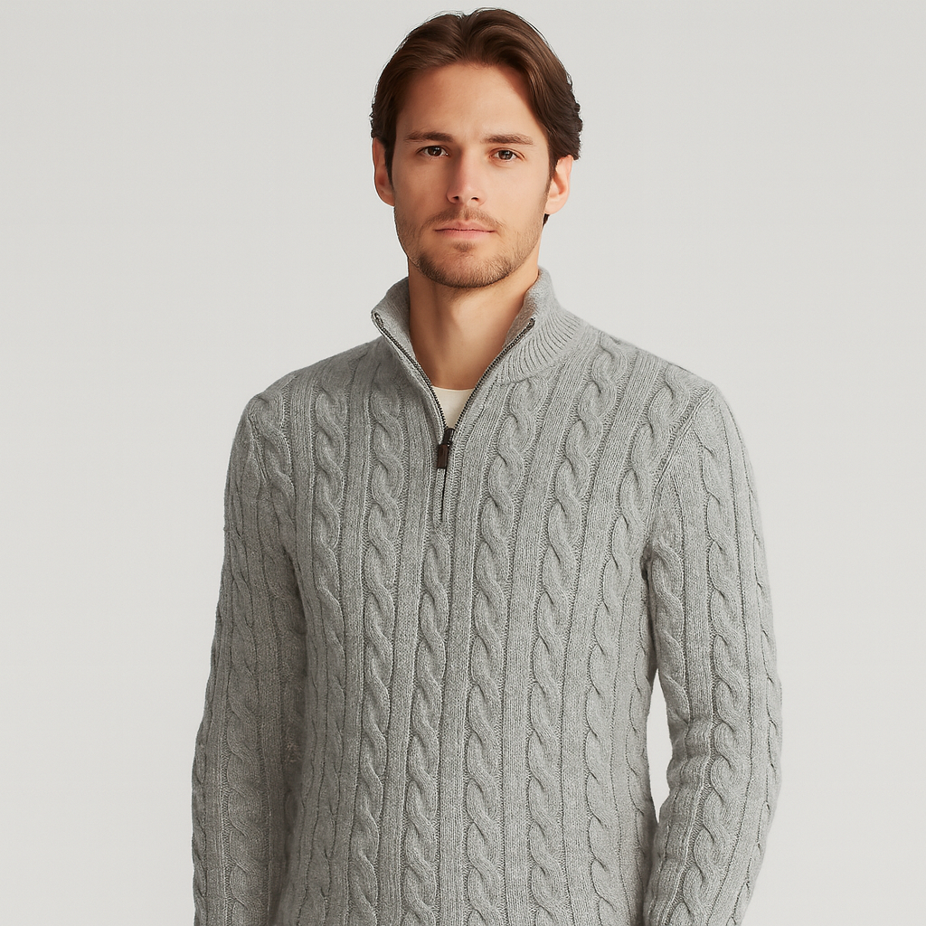 Herren-Troyer-Pullover mit Zopfmuster