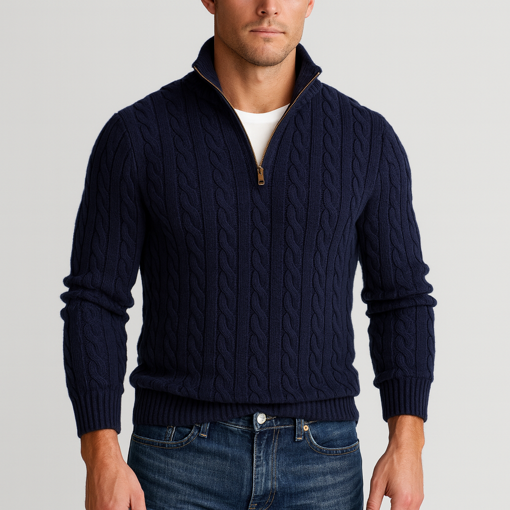 Herren-Troyer-Pullover mit Zopfmuster