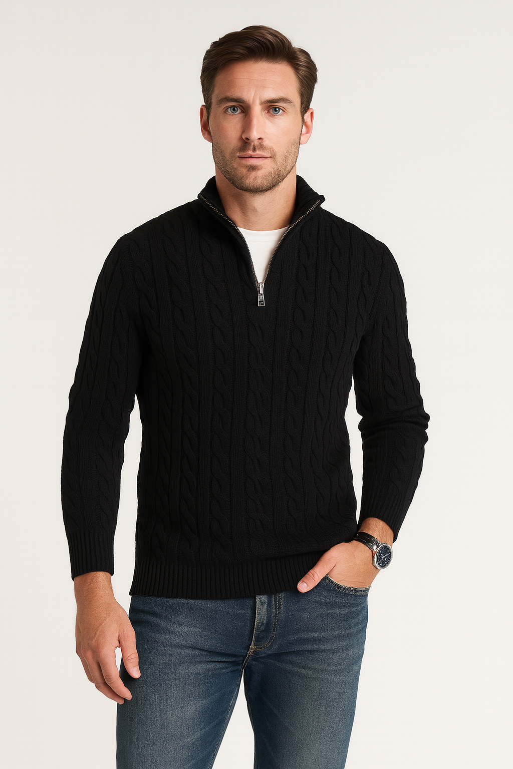Herren-Troyer-Pullover mit Zopfmuster