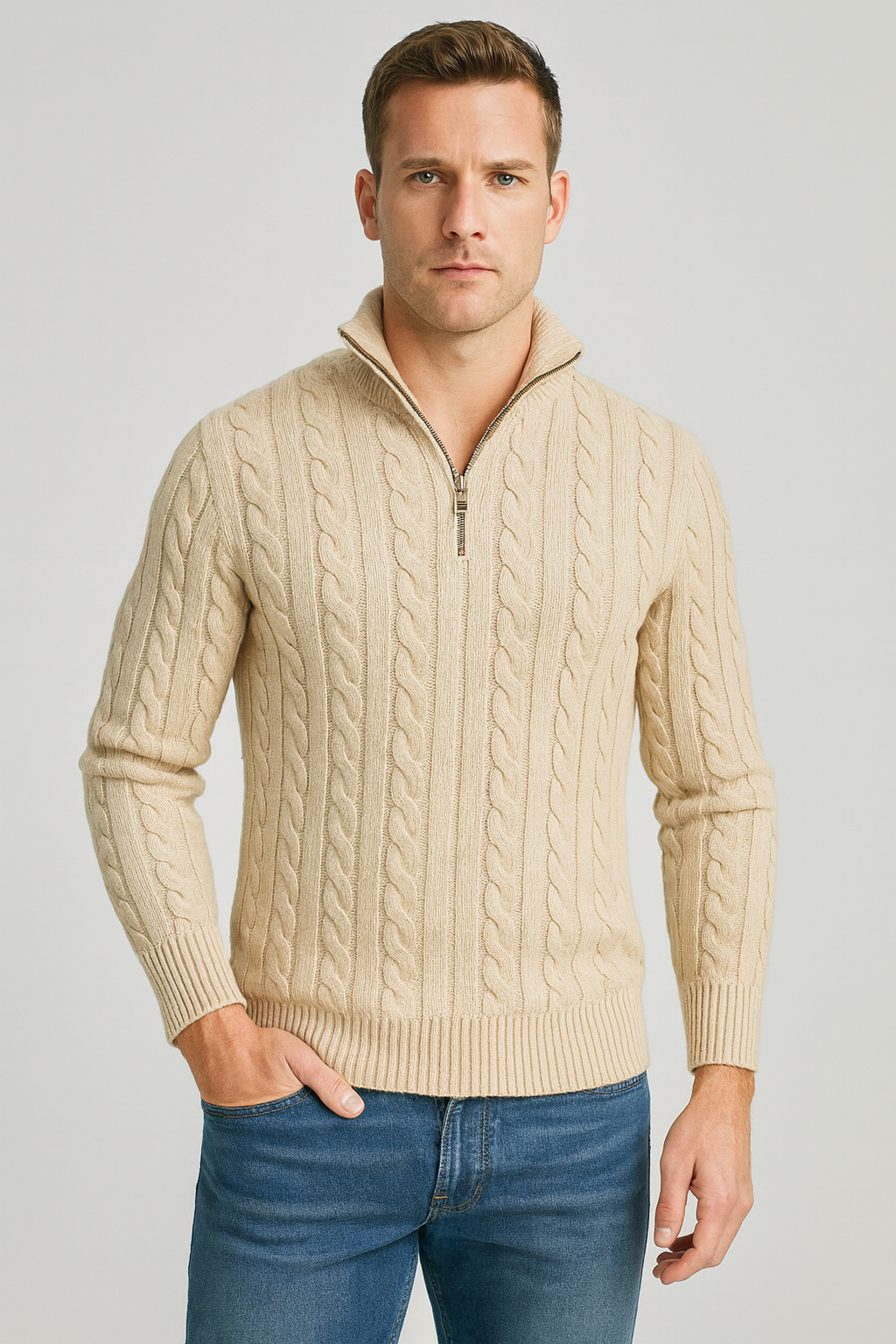 Herren-Troyer-Pullover mit Zopfmuster