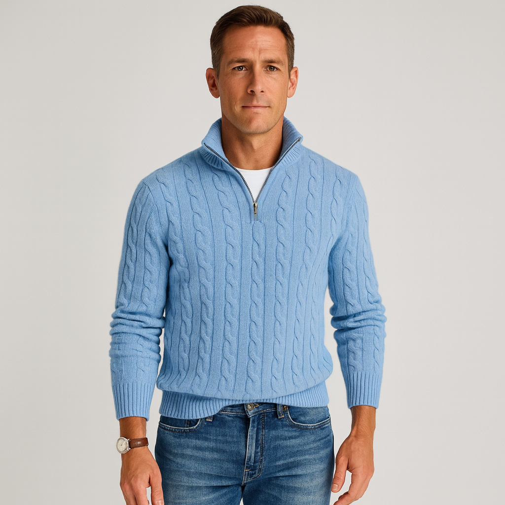 Herren-Troyer-Pullover mit Zopfmuster