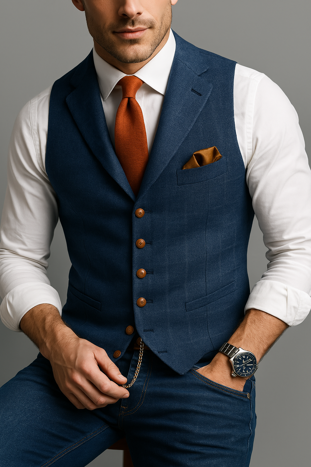 Herren-Tweed-Weste mit V-Ausschnitt