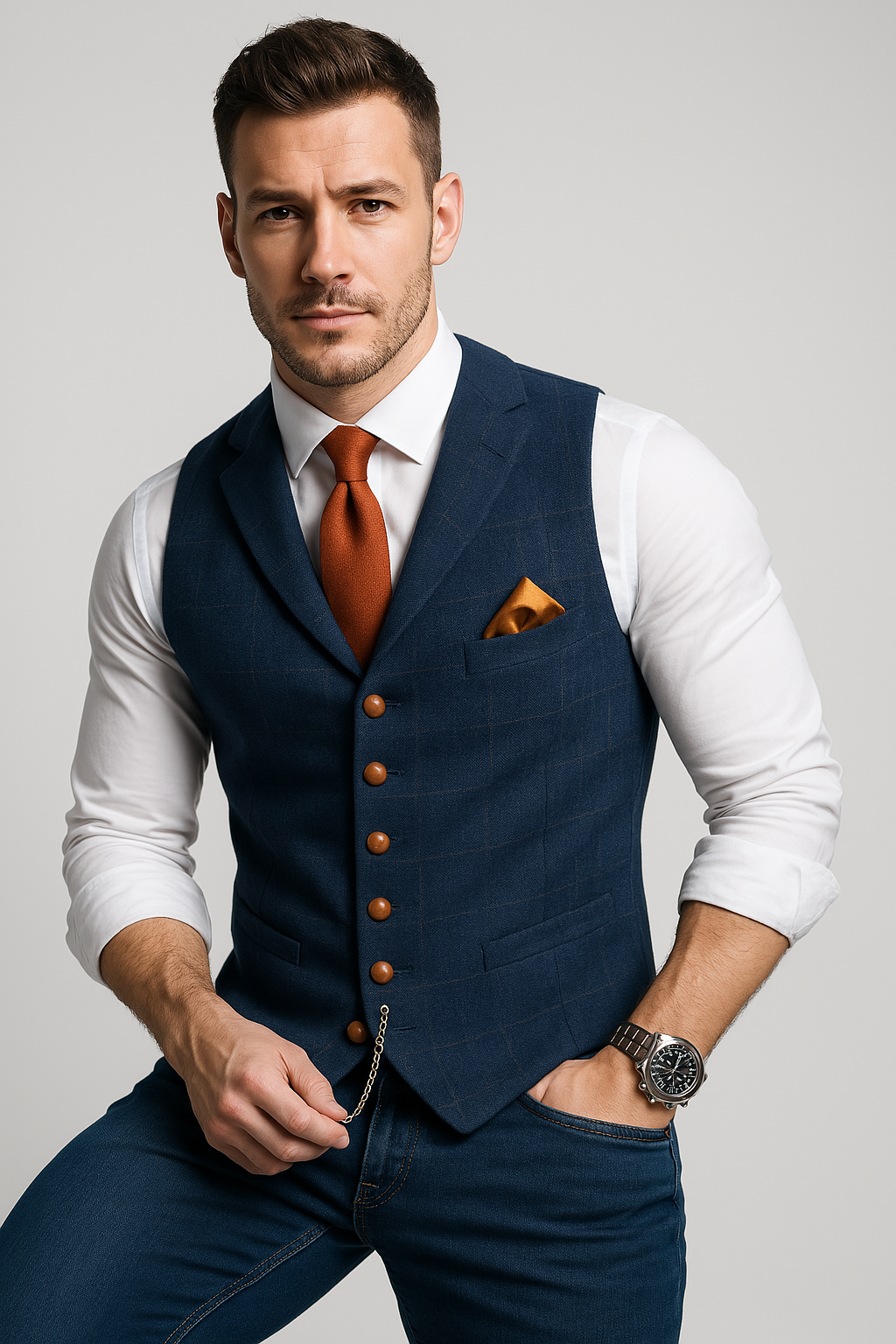 Herren-Tweed-Weste mit V-Ausschnitt