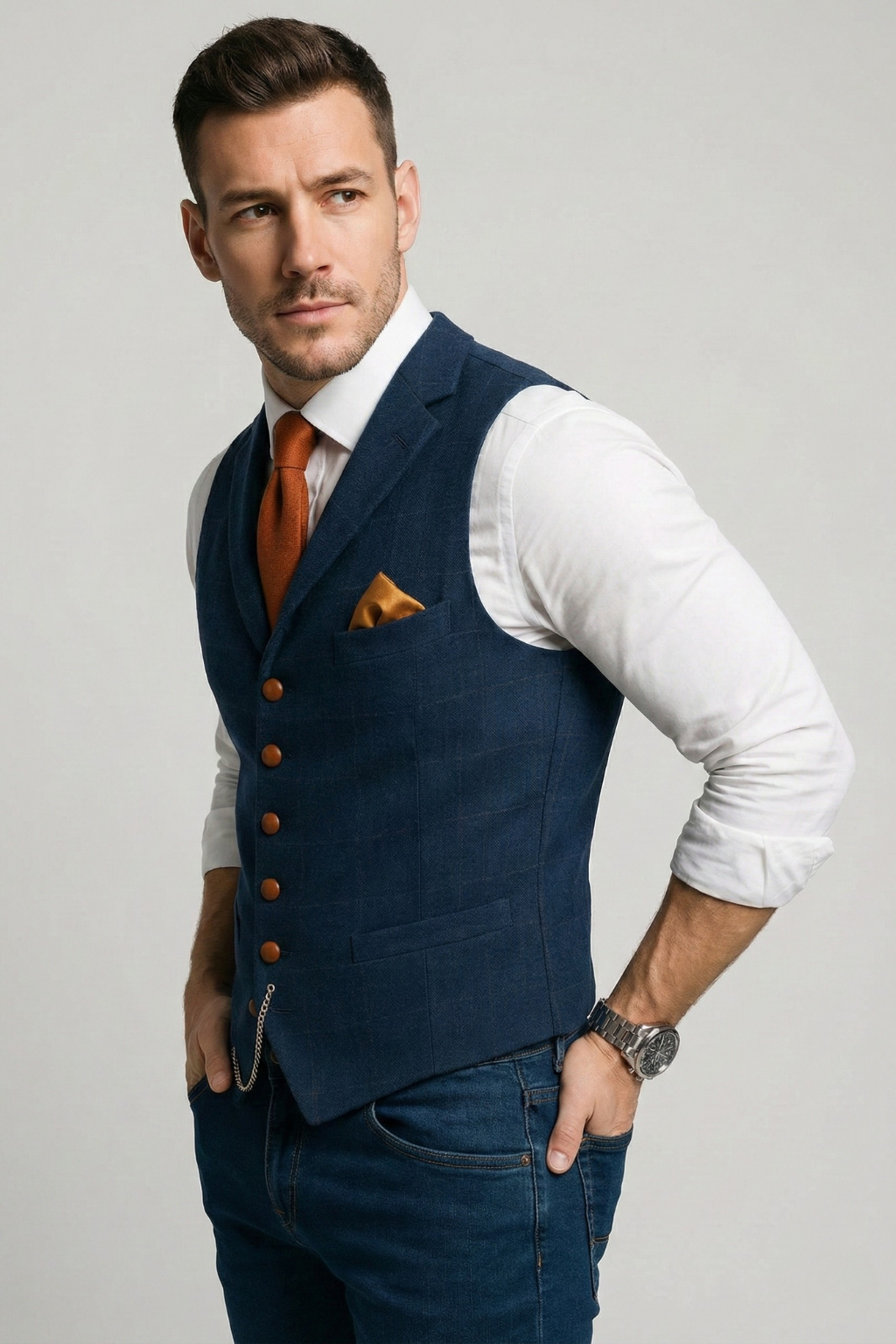 Herren-Tweed-Weste mit V-Ausschnitt