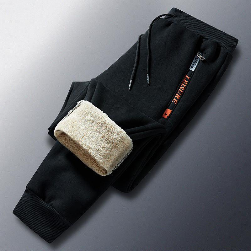 Herren-Winter-Jogginghose aus Fleece mit Teddyfutter, elastischem Bund und Reißverschlusstaschen