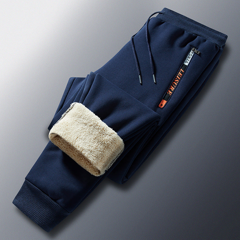 Herren-Winter-Jogginghose aus Fleece mit Teddyfutter, elastischem Bund und Reißverschlusstaschen