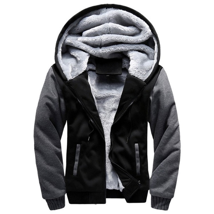 Herren-Winterfleecejacke mit Kapuze und Reißverschluss