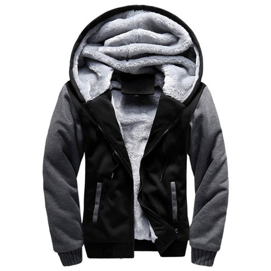 Herren-Winterfleecejacke mit Kapuze und Reißverschluss