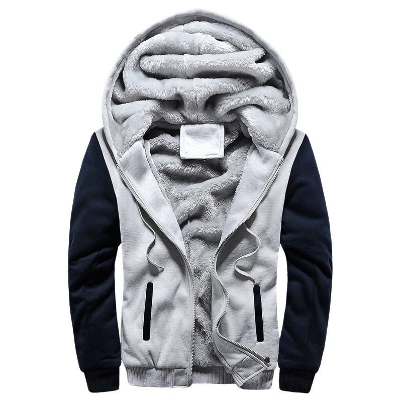 Herren-Winterfleecejacke mit Kapuze und Reißverschluss