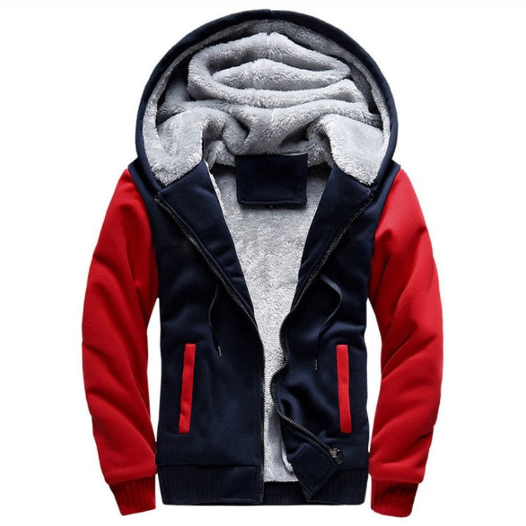 Herren-Winterfleecejacke mit Kapuze und Reißverschluss