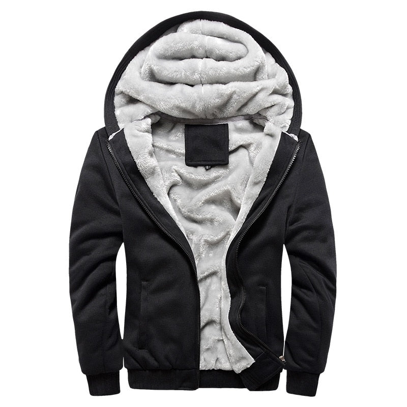 Herren-Winterfleecejacke mit Kapuze und Reißverschluss