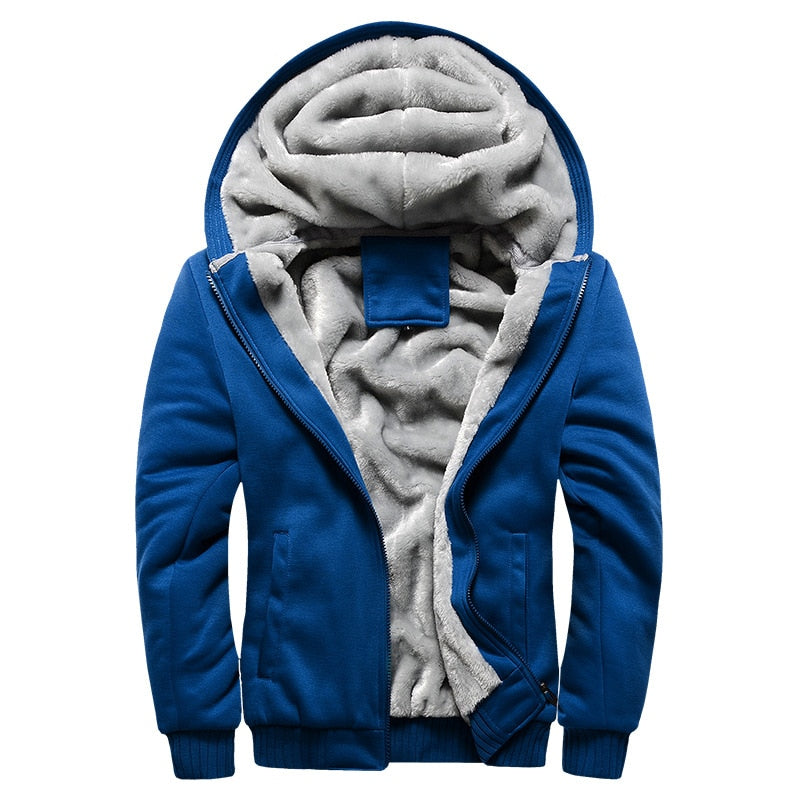 Herren-Winterfleecejacke mit Kapuze und Reißverschluss