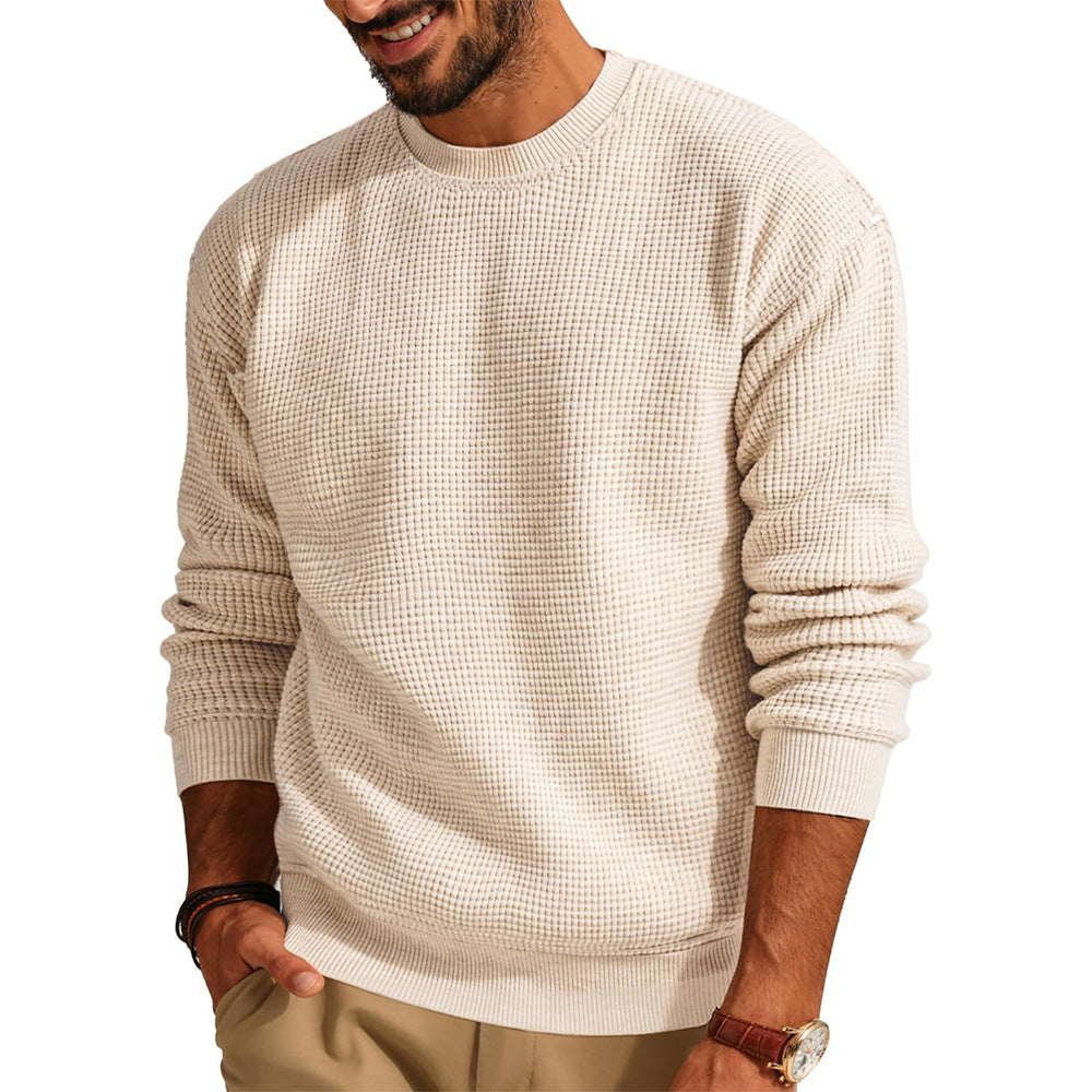 Herrenpullover mit Waffelstrick und Rundhalsausschnitt