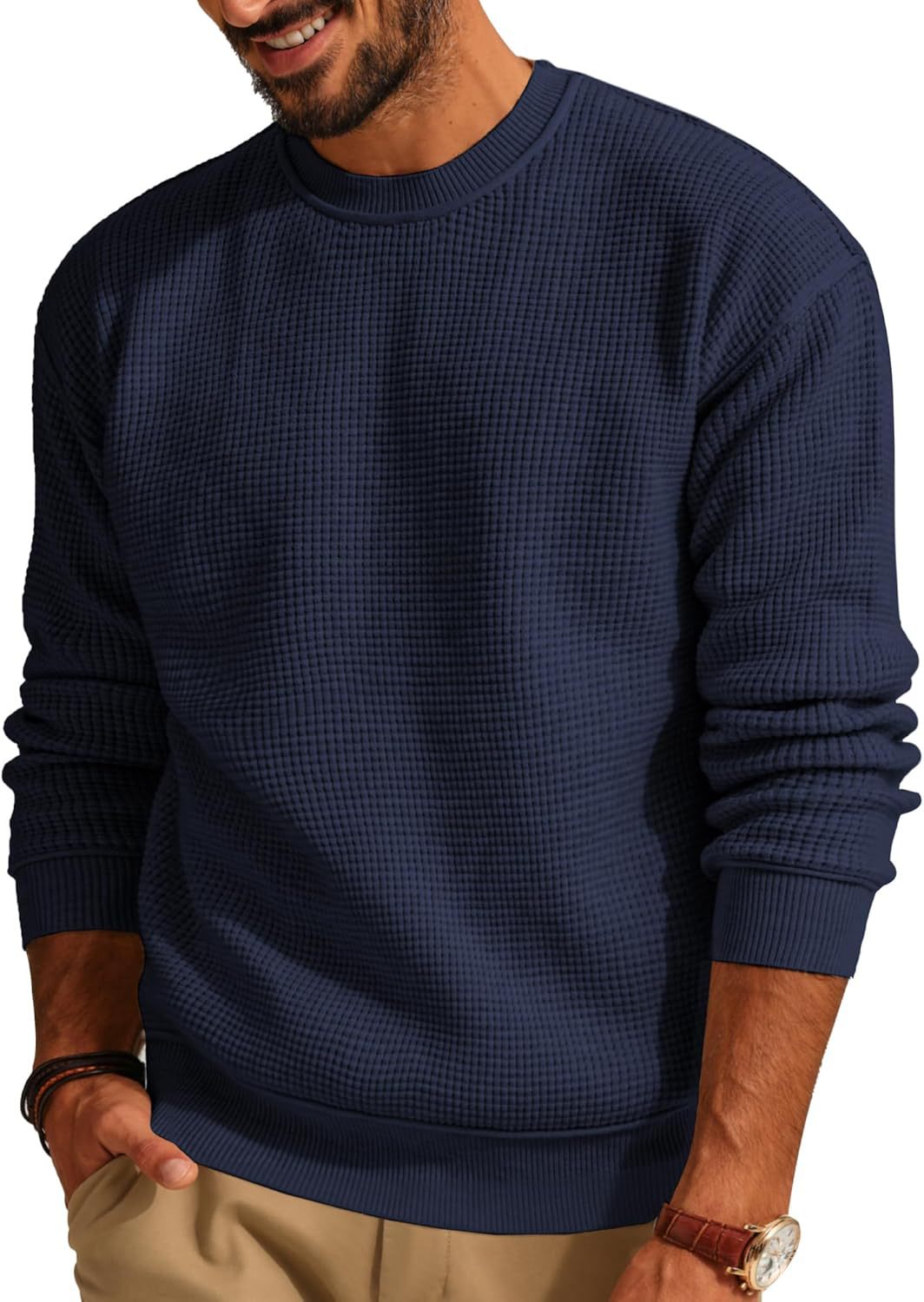 Herrenpullover mit Waffelstrick und Rundhalsausschnitt
