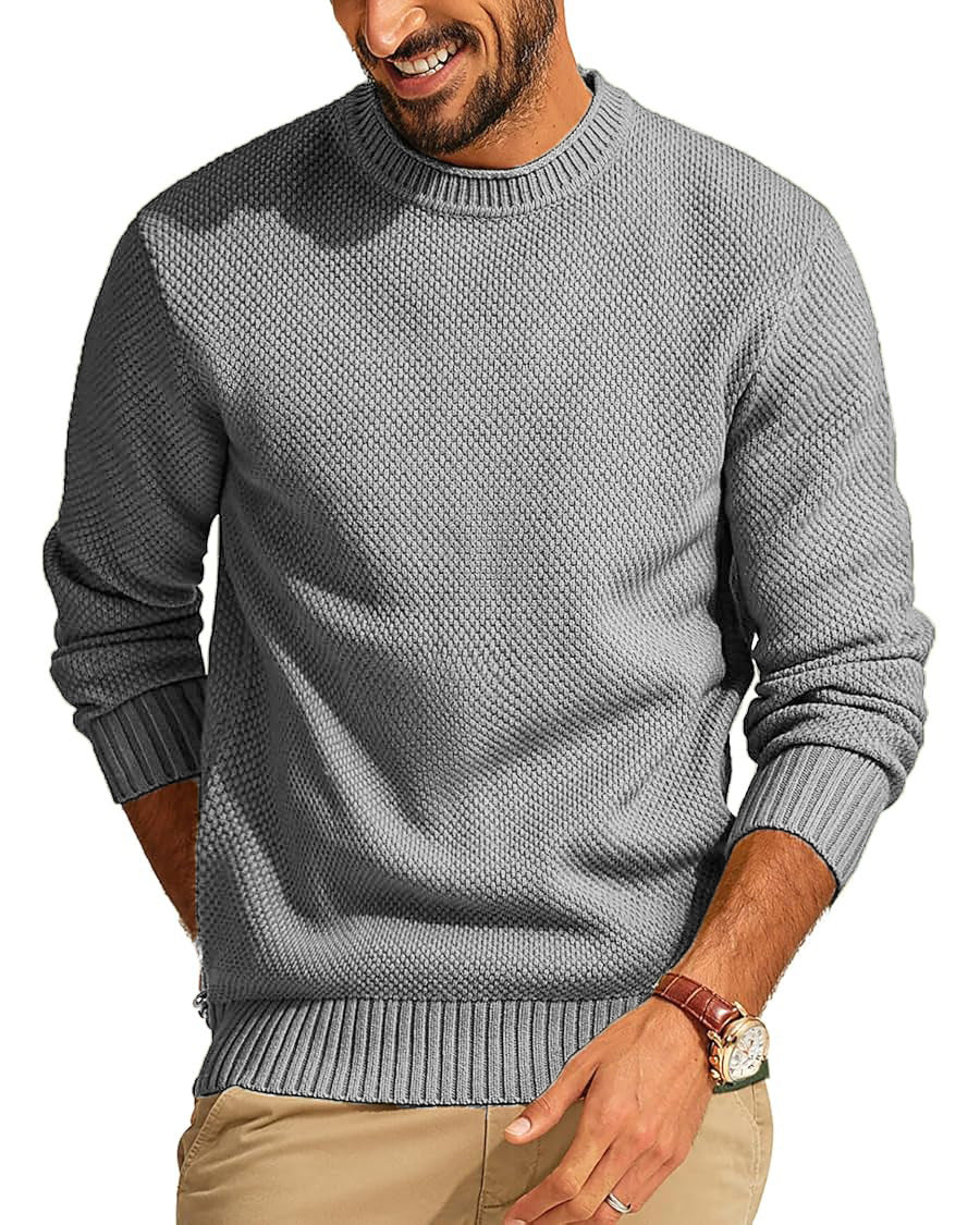 Herrenpullover mit Waffelstrick und Rundhalsausschnitt
