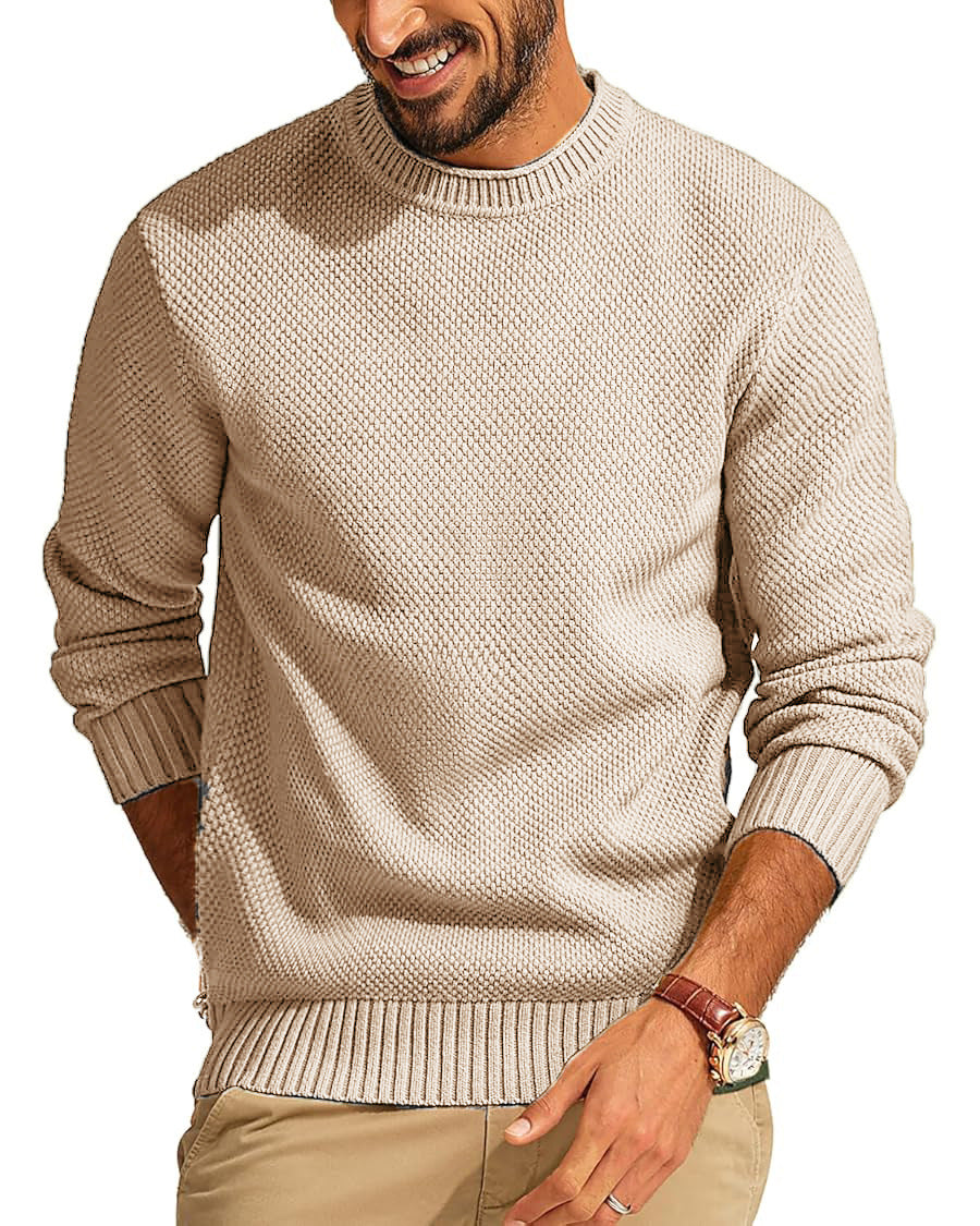 Herrenpullover mit Waffelstrick und Rundhalsausschnitt