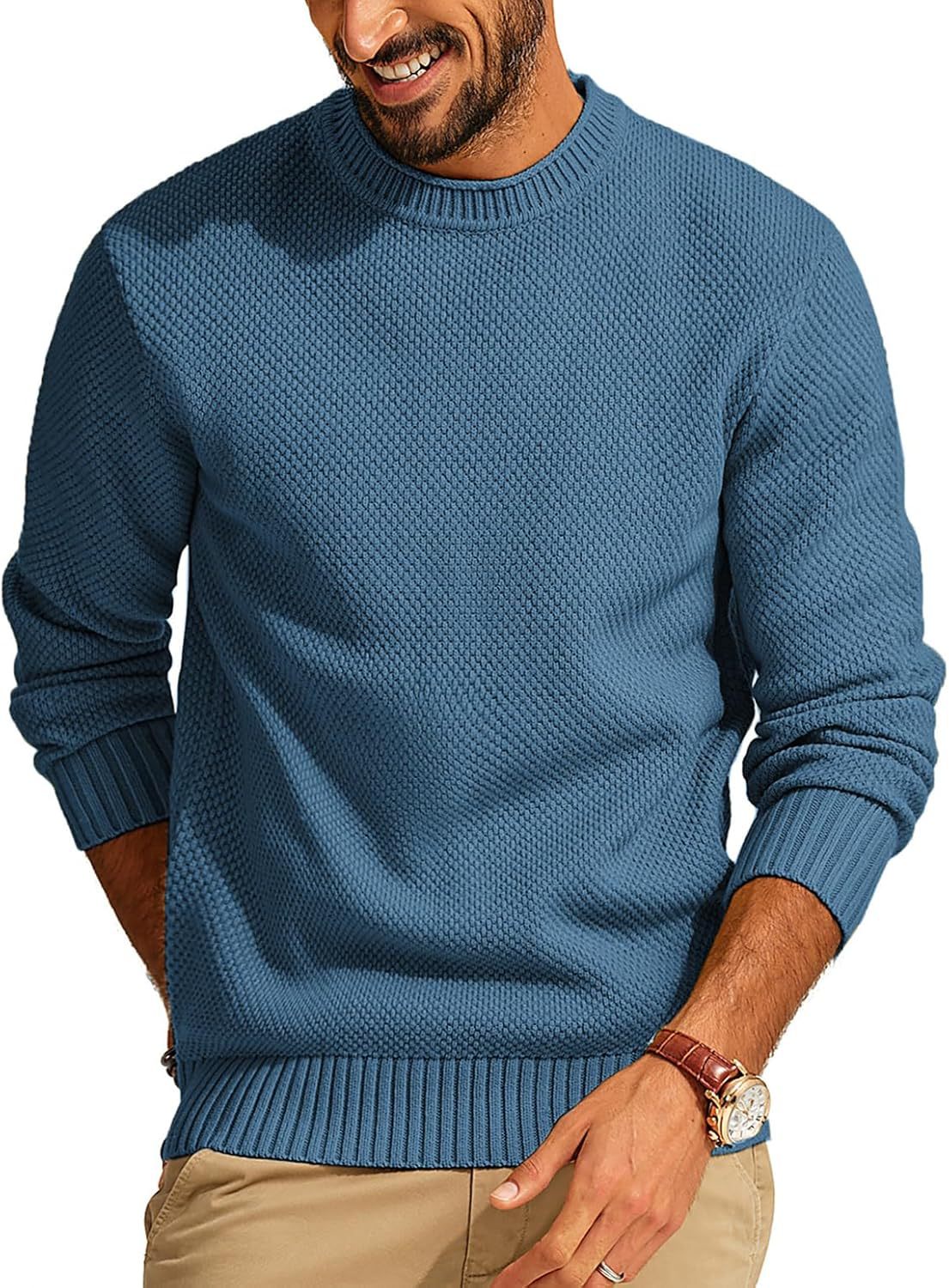 Herrenpullover mit Waffelstrick und Rundhalsausschnitt