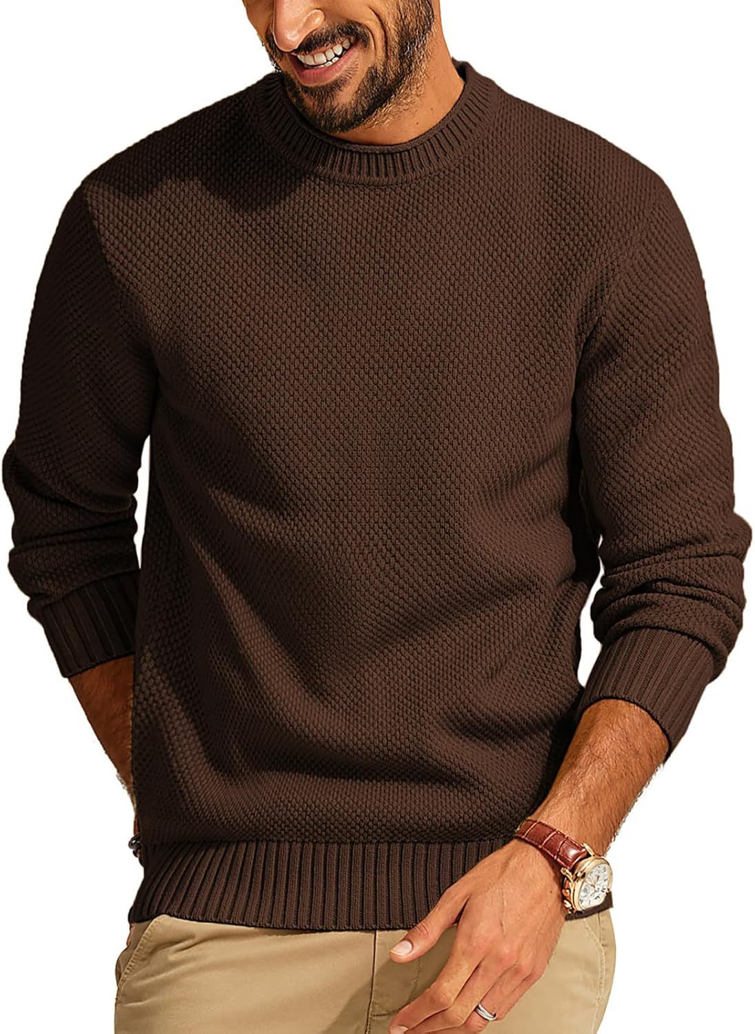 Herrenpullover mit Waffelstrick und Rundhalsausschnitt