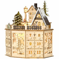Holz-Adventskalender mit 24 Fächern und warmweißem LED-Licht für weihnachtliche Atmosphäre