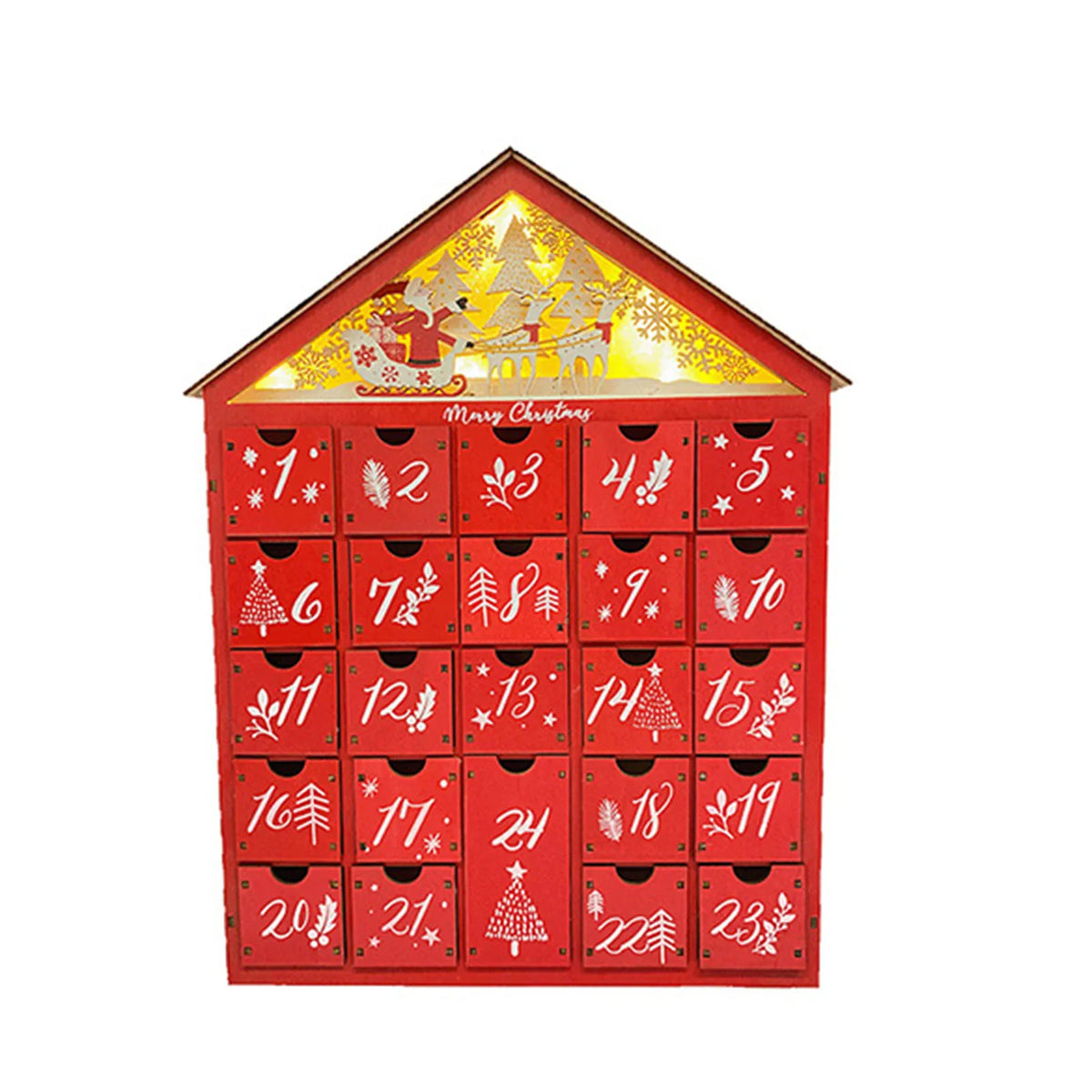 Holz-Adventskalender mit 24 Fächern und warmweißem LED-Licht für weihnachtliche Atmosphäre