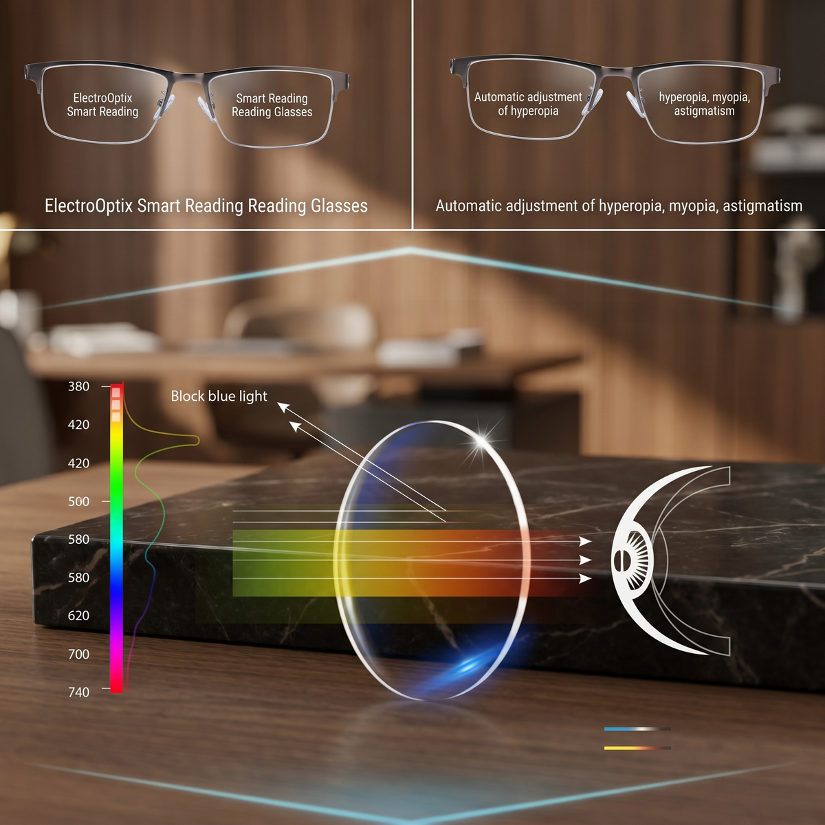 Intelligente Gleitsichtbrille | Multifokale Gleitsichtgläser mit photochromer Funktion | Verbesserte Sicht für alle Entfernungen