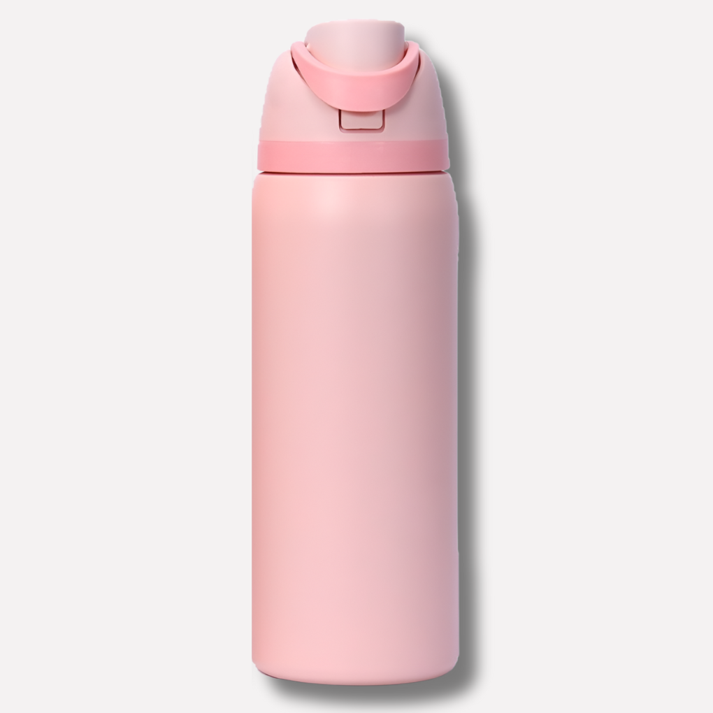Isolierte Wasserflasche mit integriertem Strohhalm