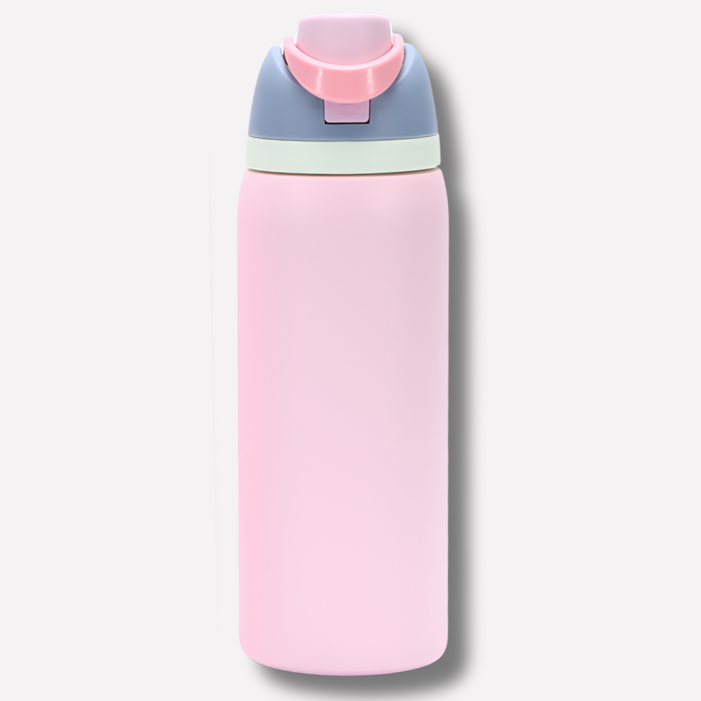 Isolierte Wasserflasche mit integriertem Strohhalm