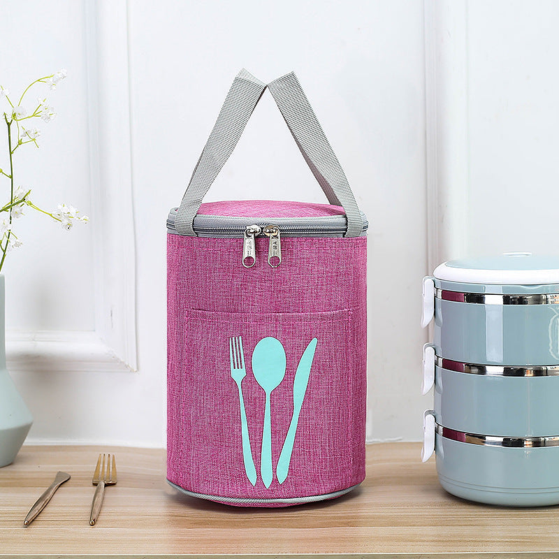 Isolierte zylindrische Lunch-Kühltasche mit Besteckfach