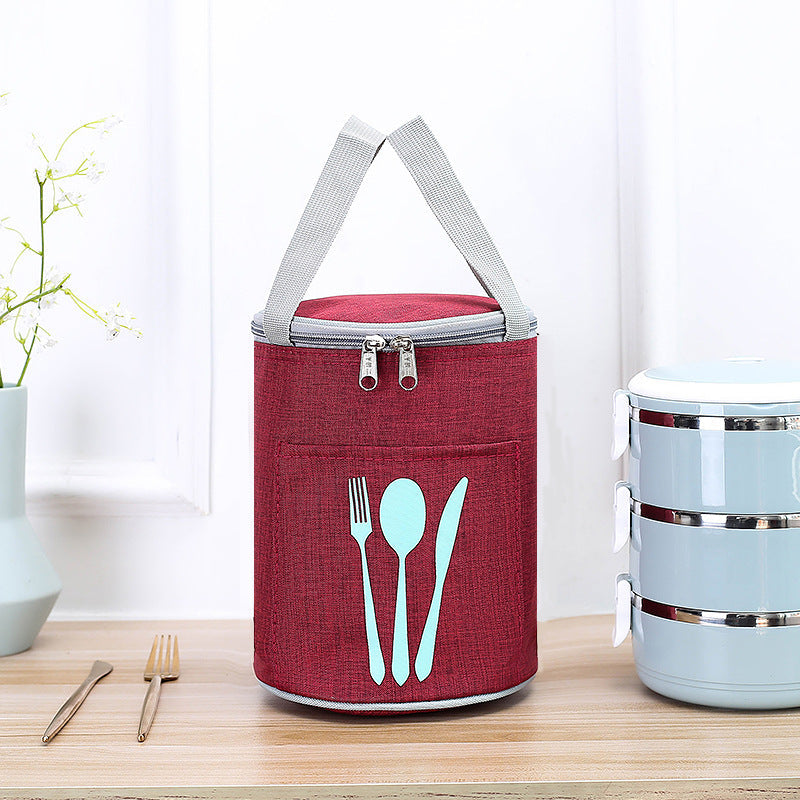 Isolierte zylindrische Lunch-Kühltasche mit Besteckfach