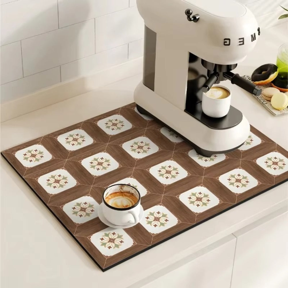 Kaffeemaschinenmatte mit Retro-Fliesenmuster – saugfähiger Arbeitsplattenschutz