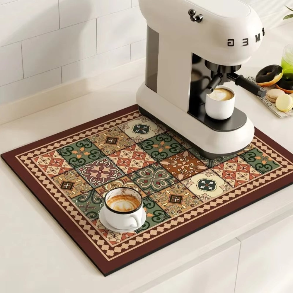 Kaffeemaschinenmatte mit Retro-Fliesenmuster – saugfähiger Arbeitsplattenschutz