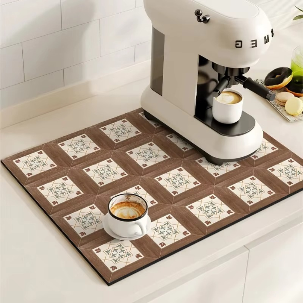 Kaffeemaschinenmatte mit Retro-Fliesenmuster – saugfähiger Arbeitsplattenschutz
