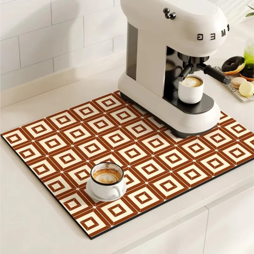 Kaffeemaschinenmatte mit Retro-Fliesenmuster – saugfähiger Arbeitsplattenschutz