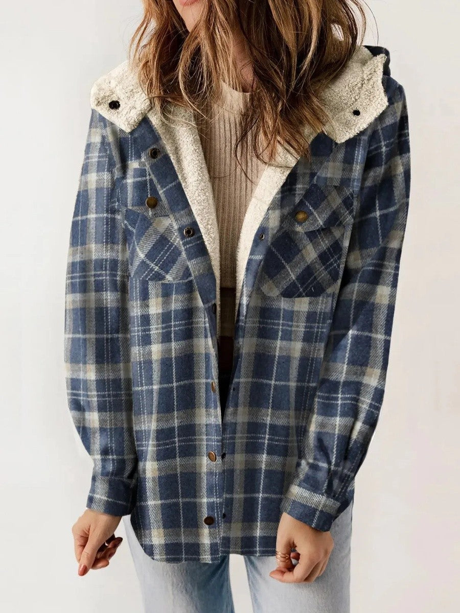 Karierte Damenjacke mit Kapuze