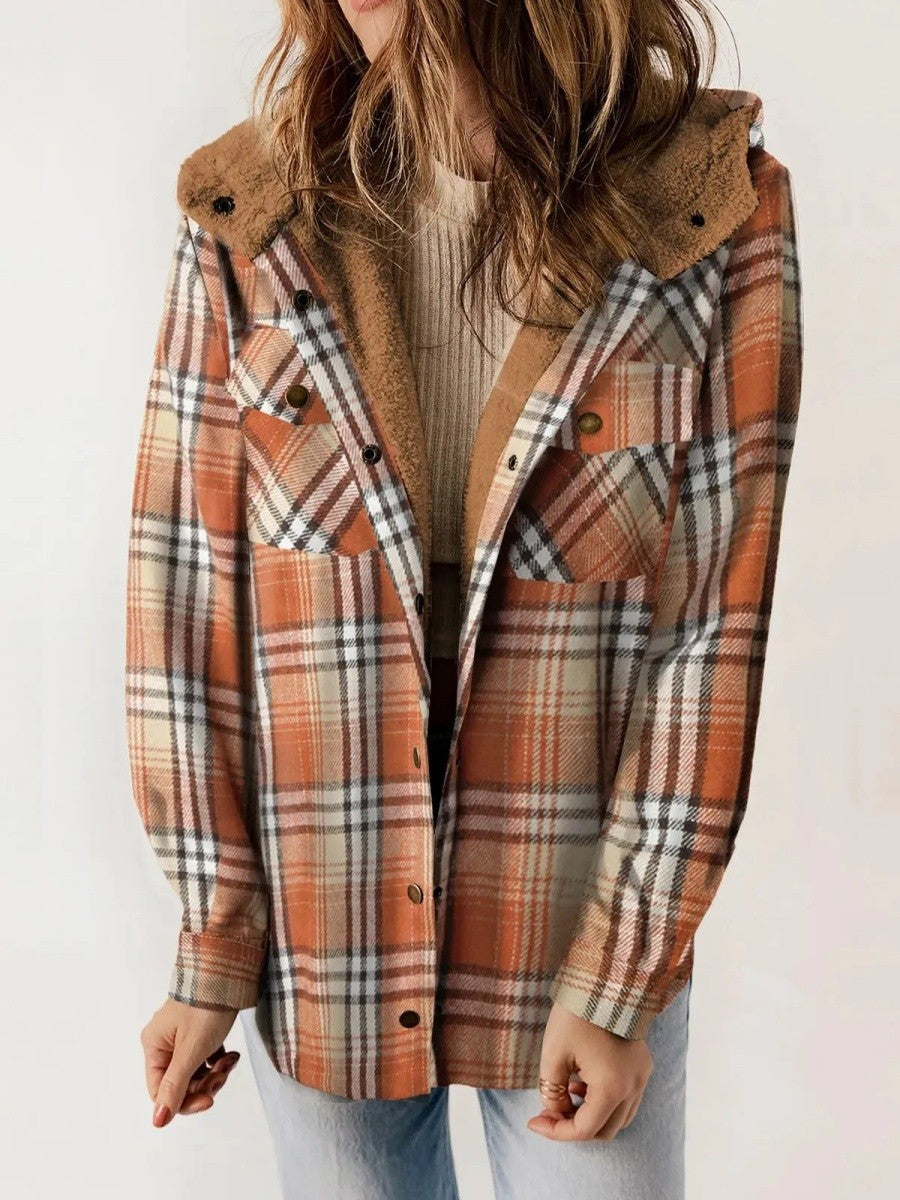 Karierte Damenjacke mit Kapuze