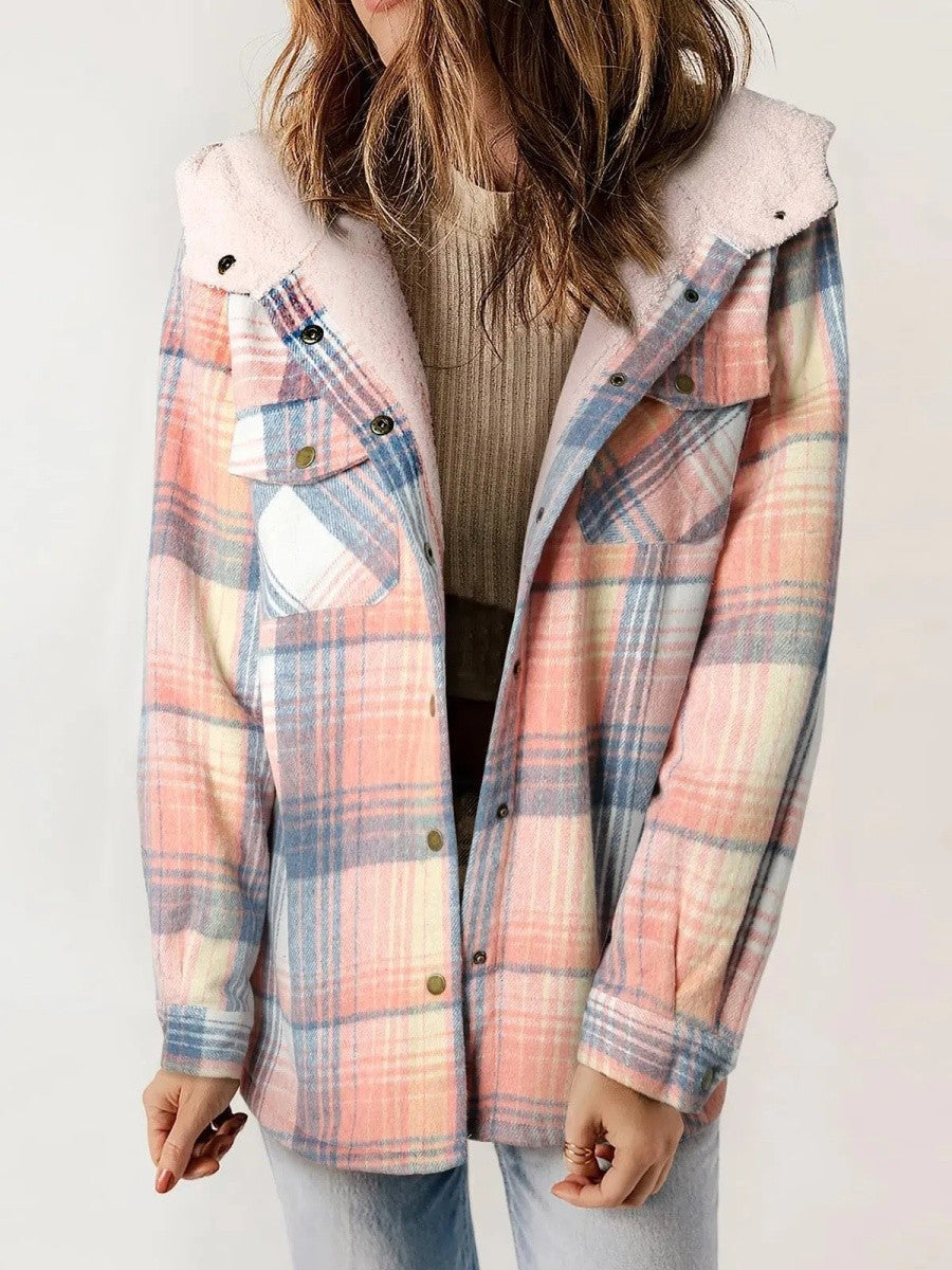 Karierte Damenjacke mit Kapuze